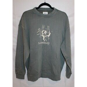 MATE the Label Organic Fleece Graphic 'Home Body" Sweatshirt GREEN M/L NEW‎